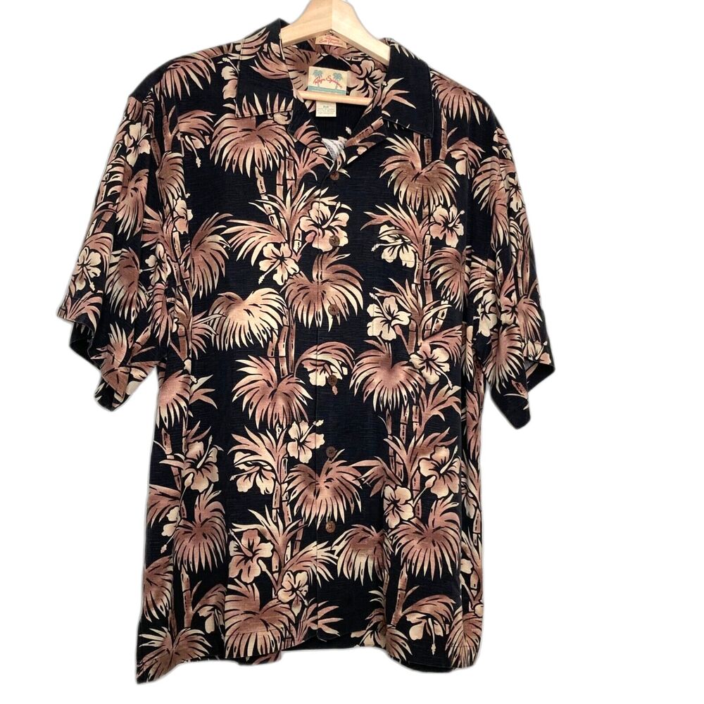 Reyn Spooner Mens Vintage Short sleeve Shirt M Tropical Hawaiian Floral Jacquard